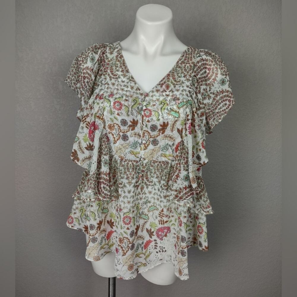 Matilda Jane Fly By Floral Cascading Ruffle Top Size XS - Picture 2 of 14